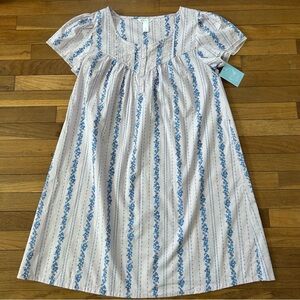 Lavender Blue Floral Stripe Cotton Nightgown NEW 100% Cotton size M Cottagecore